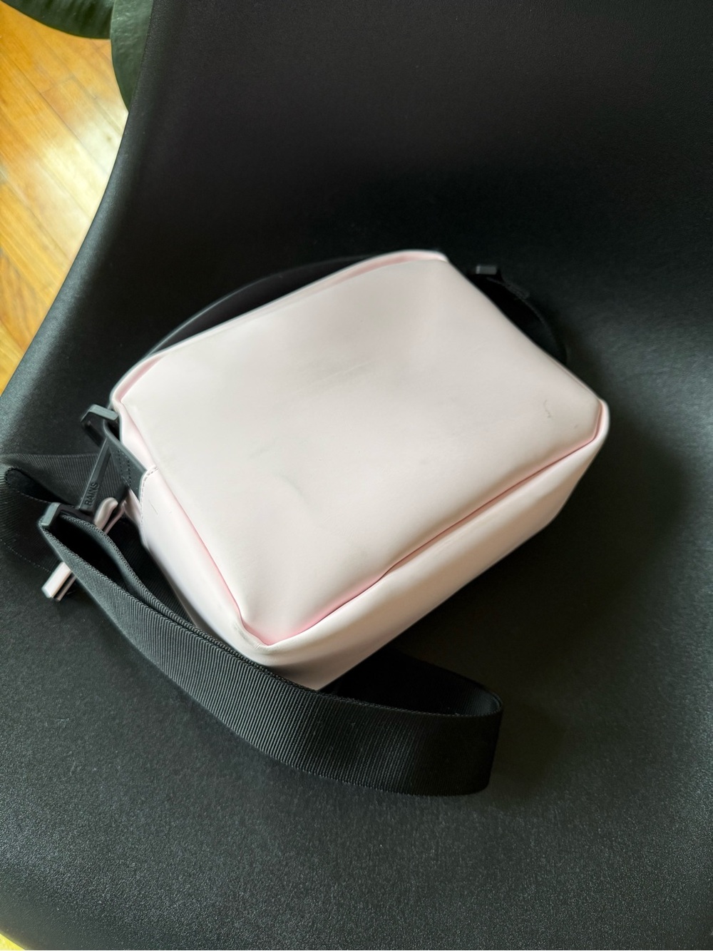 Rains Pink Crossbody Box Bag with Black Strap - Picture 4 of 5
